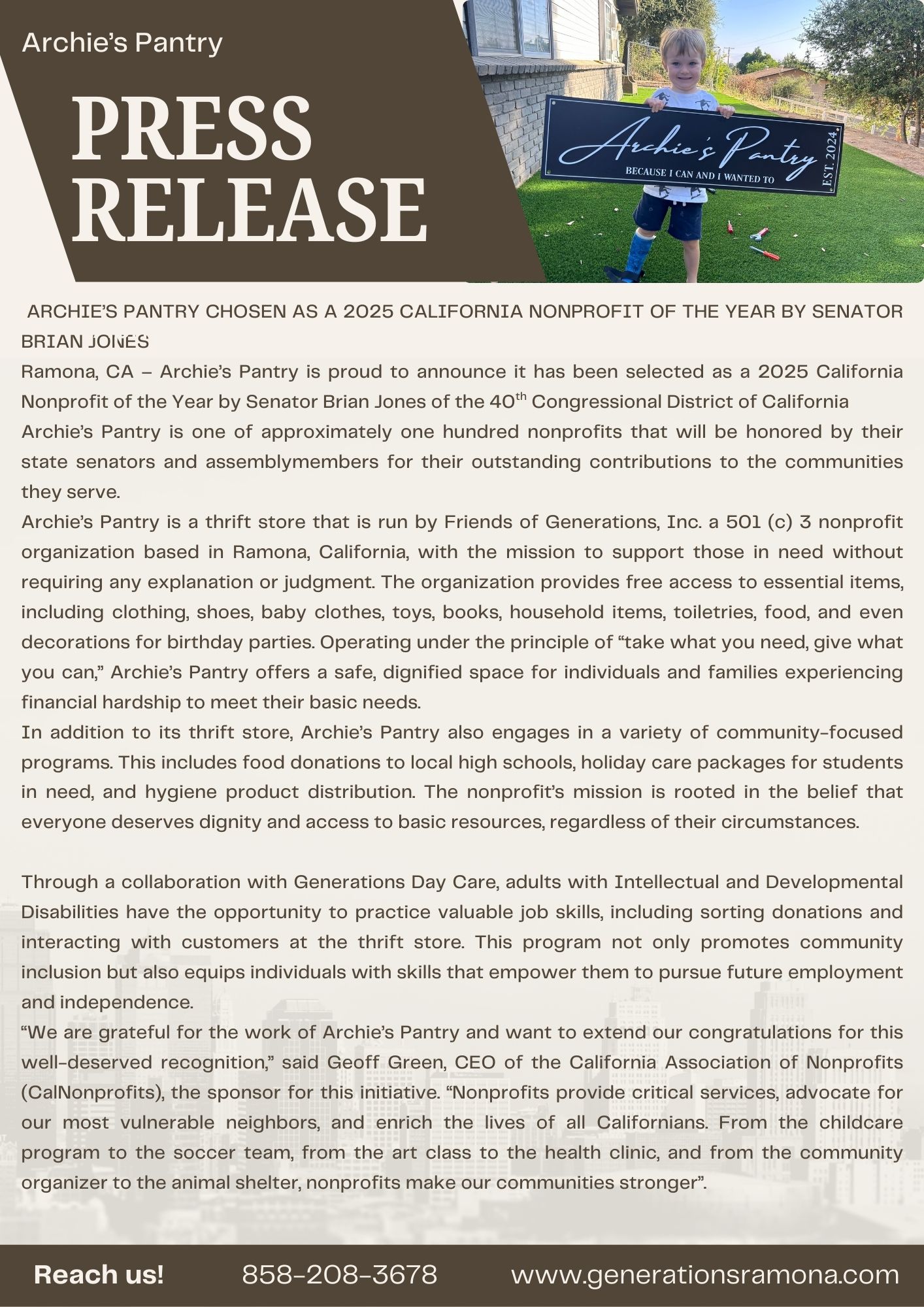 Press Release from Senator Brian Jones